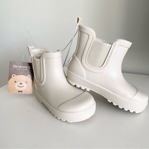 BearPaw Kids Cream Grey Neutral Chelsea Rain Boots - Slip-On Waterproof Boots